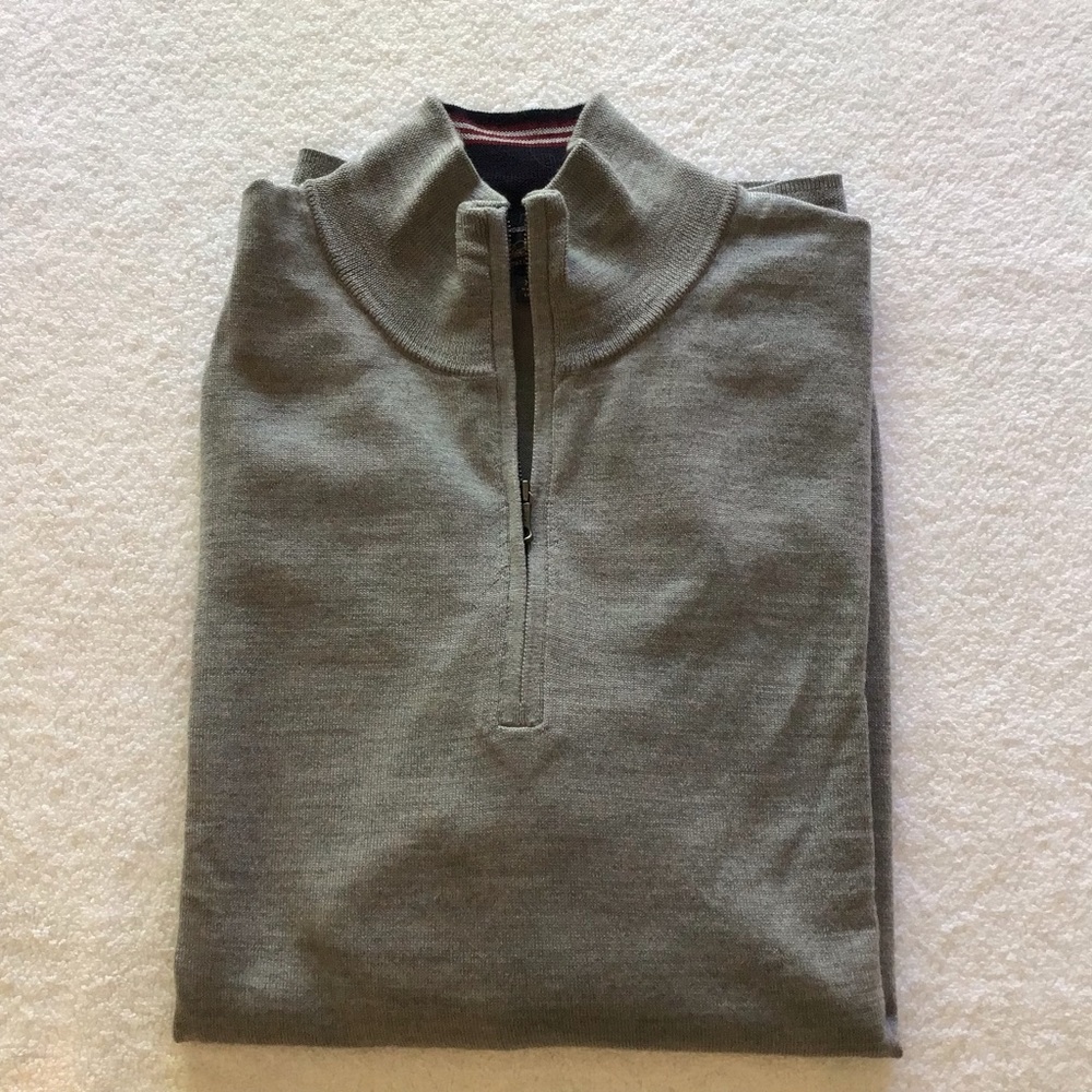 NWOT Brooks Brothers M XXL LS Italian wool yarn 1/2 zip sweater, light grey